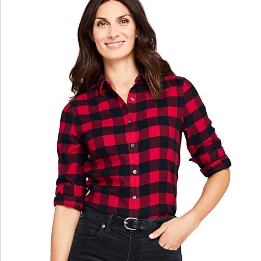 Land’s End Buffalo Red Plaid Button Shirt size 8